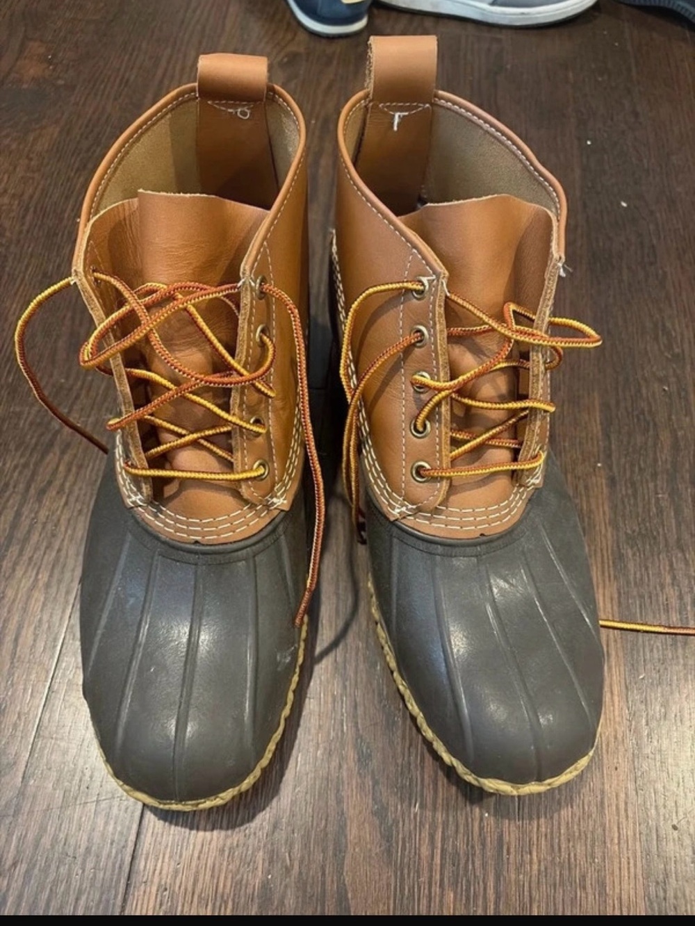 L.L. Bean Tan Leather and Dark Gray Waterproof Duck Boots